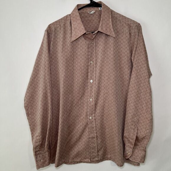 Bassetti Button Up Italian Dress Shirt Mens Size 39 15.5 Medium Red Geometric LS - Picture 1 of 8